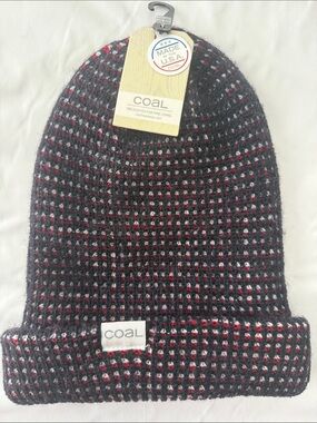 Coal Black Beanie with Red & Gray Pattern